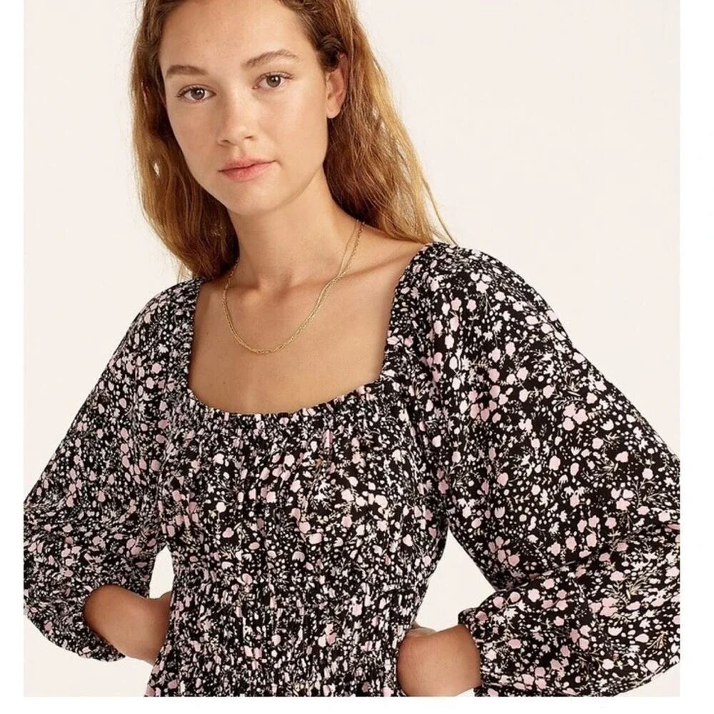 J.Crew Puff Sleeve Floral Square Neck Top Women's Size S Cottagecore